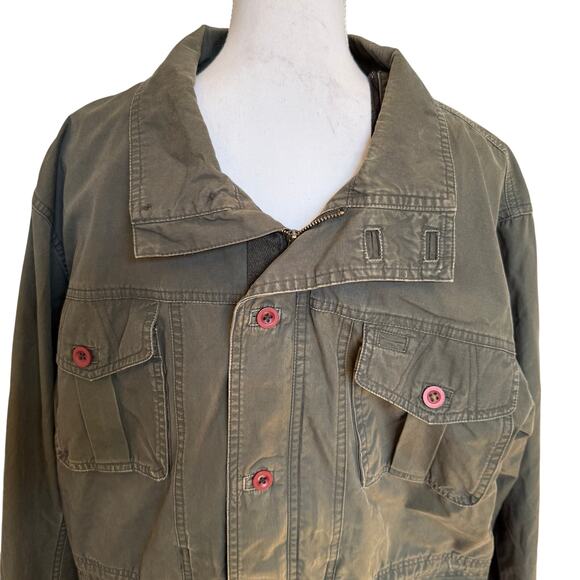 L.L.Bean Jacket Men's Medium Army Green Washed Cotton Cargo Utility Barn Coat - Picture 2 of 9